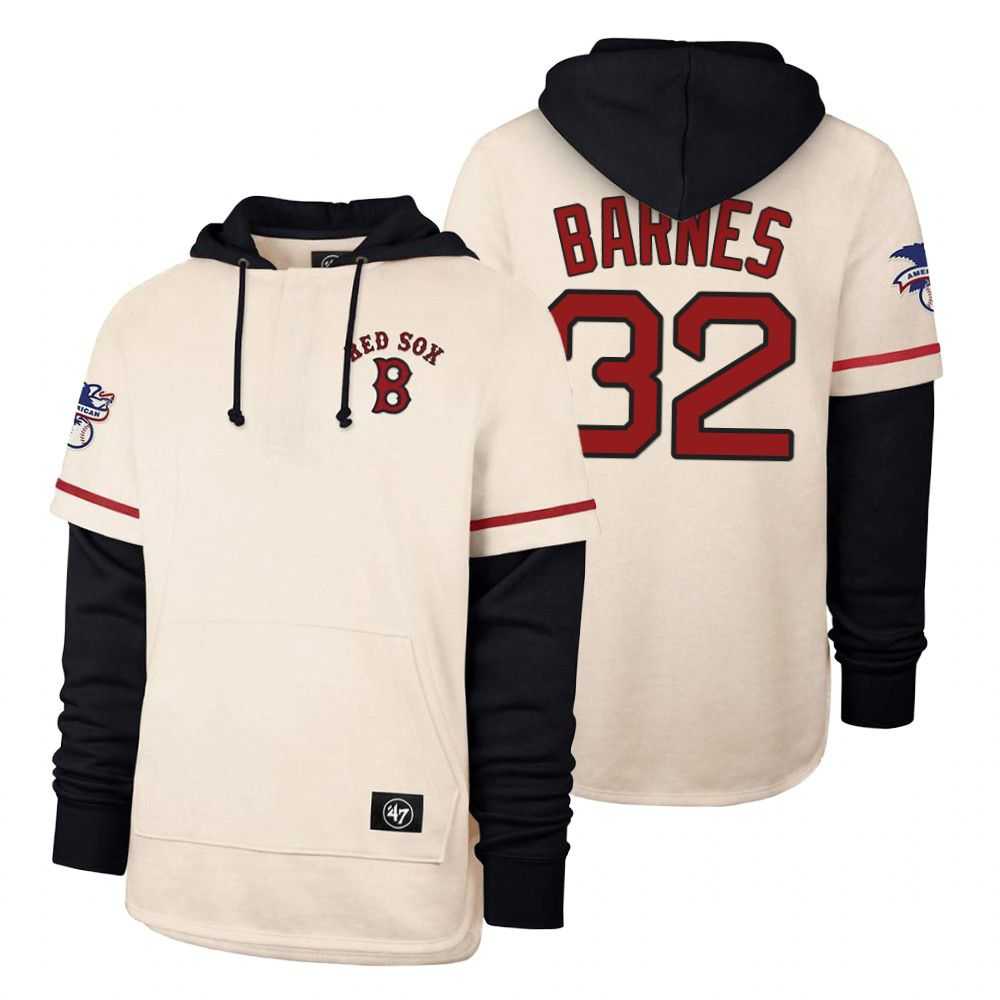 Men Boston Red Sox 32 Barnes Cream 2021 Pullover Hoodie MLB Jersey